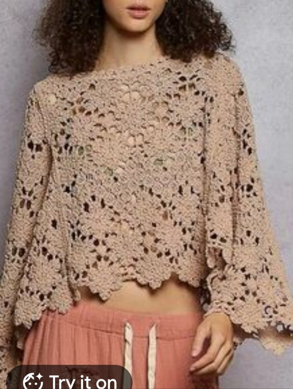 POL Crochet Oversized Sweater in Cream Beige